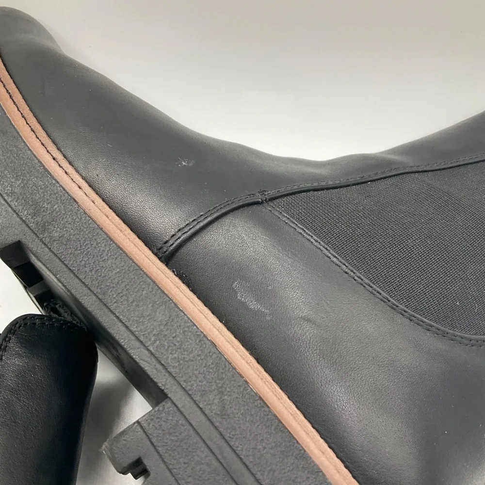 Sam Edelman Black Leather Chelsea Boots Pull Tab Comfort Lugsoles W Size 9.5 - Picture 5 of 11